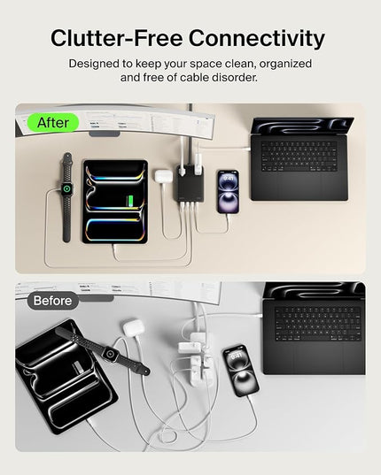 Belkin 2-Outlet GaN Charging Station 140W, USB C Charger w/ 2X AC Outlets, 3X USB C Ports, and 1x USB A Port - Power Strip for iPhone, Apple Watch, iPad, MacBook, Chromebook, Galaxy, Pixel, & More