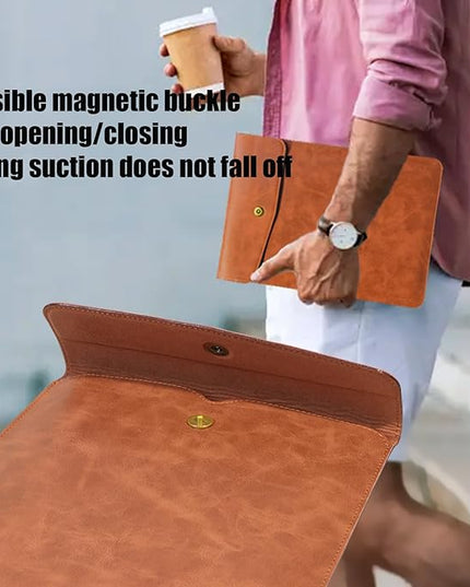 Genuine Leather Laptop Sleeve Compatible with MacBook Pro 14 Inch M4 M3 M2 Pro/Max 2023 & M1 Case,Slim and Durable Waterproof Vertical Laptops Bag for 14 Inch Notebook Computer Cover,Brown