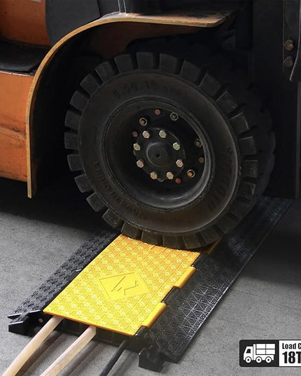 OranLite Rubber Cable Protector Ramp, Heavy Floor Cable Wire Cord Cover Speed Bumps 22000Lbs Load Capacity, Driveway Hose Cable Ramp Protective Cover for Indoor and Outdoor (5-Channel x 2Pcs)