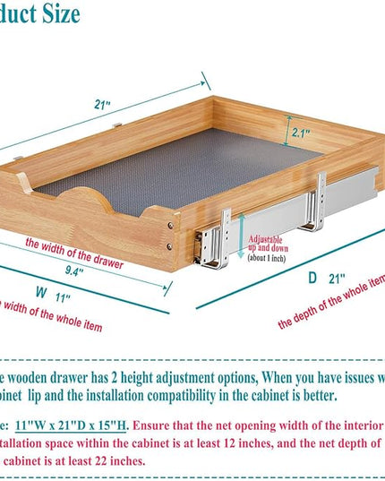 OCG Pull Out Drawers For Cabinets, Slide out Wood Drawer Shelf, Pull Out Shelves for Base Cabinet Organization in Kitchen, Pantry, Bathroom