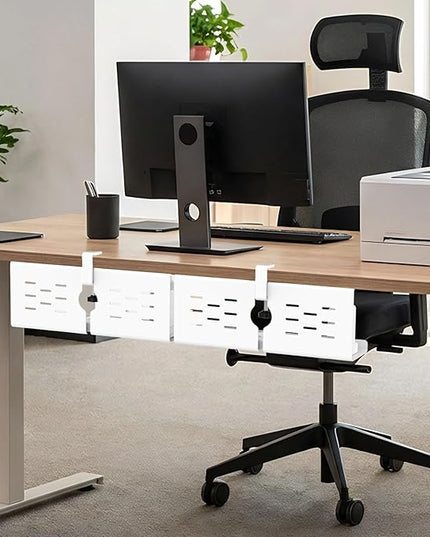 KEEGH 16'' Under Desk Cable Management Tray, Drill Free Clamp/Screws Mount, Sturdy Metal Cable Tray for Place Power Strip, Cord Management Tray Rack, Home, Office, White