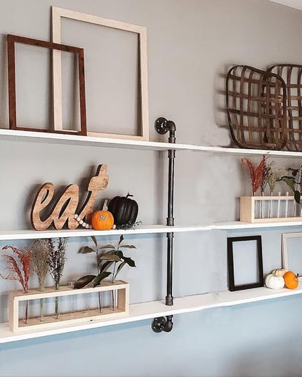 Industrial Pipe Shelving Rustic White Pipe Wall Shelves Industrial Shelves with Wood Planks Floating Shelves 60 Inch Farmhouse Bathroom,Kitchen Shelving Wall Mounted