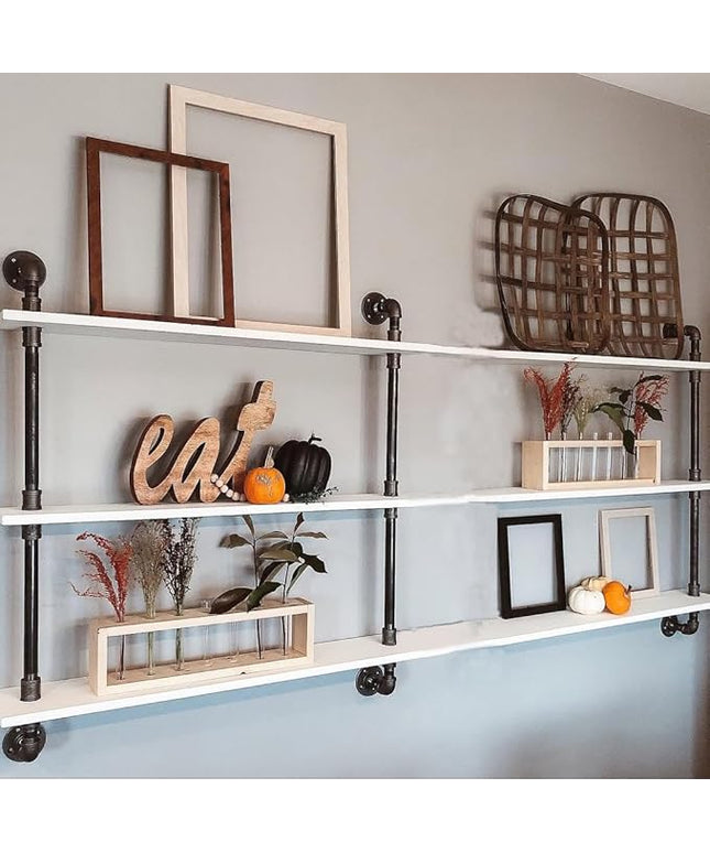 Industrial Pipe Shelving Rustic White Pipe Wall Shelves Industrial Shelves with Wood Planks Floating Shelves 60 Inch Farmhouse Bathroom,Kitchen Shelving Wall Mounted