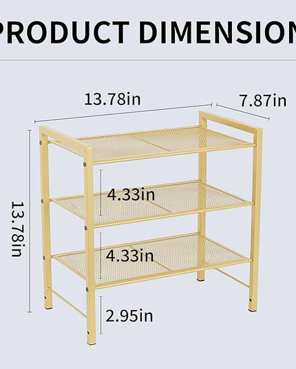 Desktop Shelf Organizer, 3-Tier Office Storage Rack, Adjustable Metal Bookshelf for Top of Desk, Desk Organizer for Office, Home, Dorm and Small Spaces (Gold)