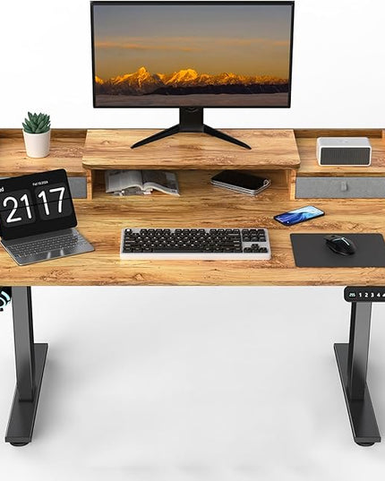 48 x 30 Inch Electric Standing Desk with 2 Drawers, Adjustable Height Widened Stand Up Desk with Storage, Sit to Stand Ergonomic Workstation for Home Office, Light Rustic