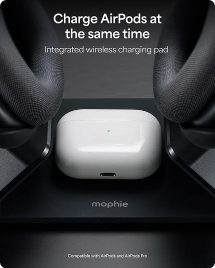 Mophie Max Dual Charging Stand for AirPods Max Headphones – Auto Sleep Mode, Premium Anti-Scratch Design, Magnetic USB-C for Effortless Alignment, Charges AirPods & Qi Devices