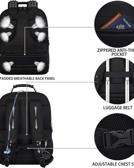 JCDOBEST 18.4 inch Gaming Laptop Backpacks with USB Charging Port, Big Capacity TSA Friendly RFID Anti Theft Pocket College Heavy Duty Computer Work bag for Men