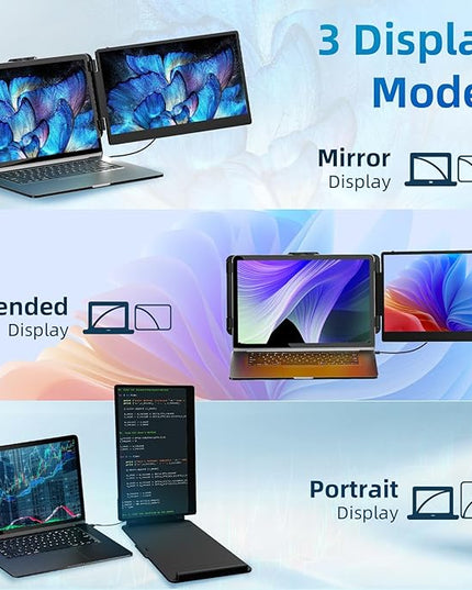 BKVOO Laptop Screen Extender Travel Monitor - 14" Dual Portable Monitor IPS FHD 1080P Travel Work Extra Screen Plug and Paly USB-C HDMI Port Compatible with Wins Mac Chrome Dex Fits 13-17" Laptops