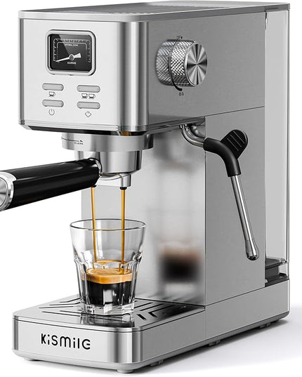 Kismile Espresso Machines with Milk Frother, Professional Espresso Coffee Machines with Removable Water Tank, Cappuccino & Latte Machine with Steam Frother for Home(Stainless Steel)