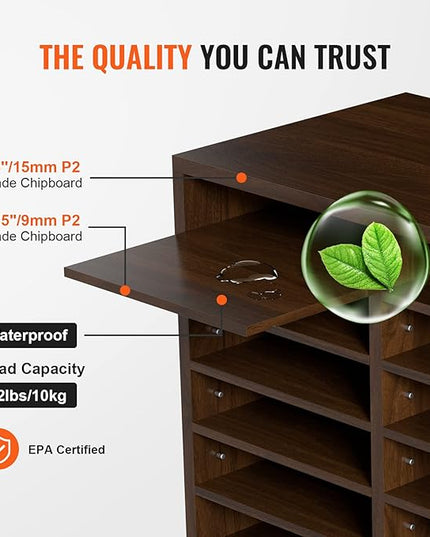 VEVOR Literature Organizers, 12 Compartments Office Mailbox with Adjustable Shelves, Wood Literature Sorter 20.4x12x16.1 inches for Office, Home, Classroom, Mailrooms Organization, EPA Certified Brown