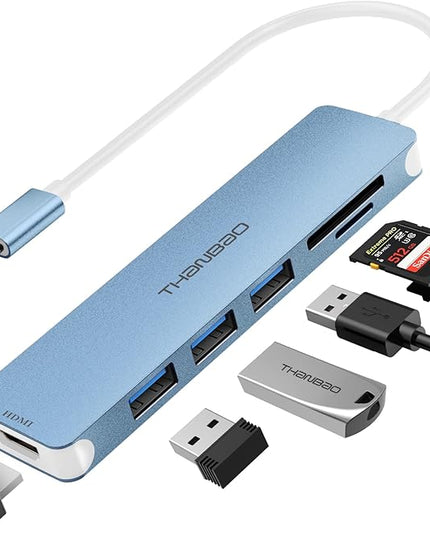 USB C Hub Multiport Adapter, 7 in 1 Portable Dongle with 4K HDMI Output, 3 USB 3.0 Ports, SD/TF Card Reader Compatible for MacBook Pro, XPS, and More