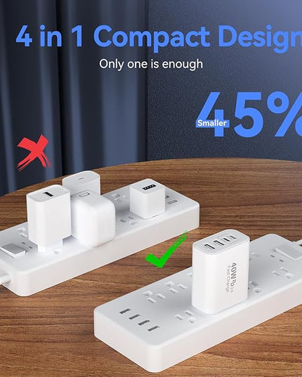 USB C Wall Fast Charger Block, 40W 4-Port Type C Chargers Fast Charging Blocks PD Power Charger Adapter+QC 3.0 USB Multiport Charger Brick for Phone 17/16/15/14/13/12 Pro Max, i-Pad, Galaxy S25-3Pack