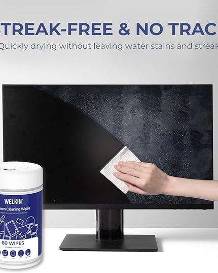 WELKIN 80 * 2 Electronics Cleaning Wipes - Non Toxic Screen Cleaner, Streak Free Touchscreen Cleaning for All Phones, Laptop, Computer, TV and Car，2 X Microfiber Cloth Included