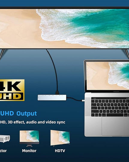 USB C Hub – Type C 8 in 1 Docking Station Adapter | 4K 100Mbps Ethernet USB Card Reader Function Hub | Laptop Tablet Expansion Solution for Office Work Travel and Daily Use