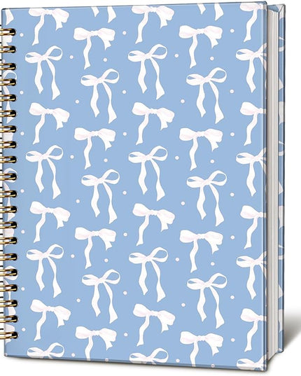 LIANGW Coquette Blue Bow Notebook Journal for Teen Girls & Women, Preppy Cute Journal Gifts for Women, Girly Gifts, Blue Bow Office Supplies, Hardcover Spiral Notebook, 5.5x8.3 Inch