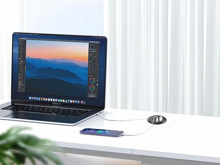 Desktop Power Grommet 3-inch Hole,40W Total Fast Charging Station, 2 PD 20W USB C Port,Flush-Mount Recessed Power Strip, 2 AC Outlets,4 USB Ports,in to The Top of Your Desk,6ft Cord