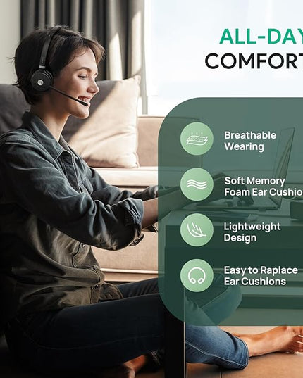 Yealink WH62 Portable Wireless Headset with DECT Dongle, 393 ft,Teams, Zoom Skype Certified, Office Work Headphones with 2X Noise Cancelling Mic, 13H Call Time, (Computer, Desk Phone)