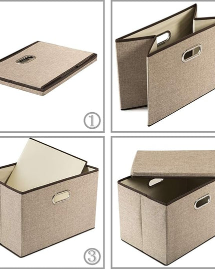 PRANDOM Large Collapsible Storage Bins with Lids [1-Pack] Jute Fabric Foldable Storage Boxes Organizer Containers Baskets Cube with Cover for Home Bedroom Closet Office Nursery (17.7x11.8x11.8)