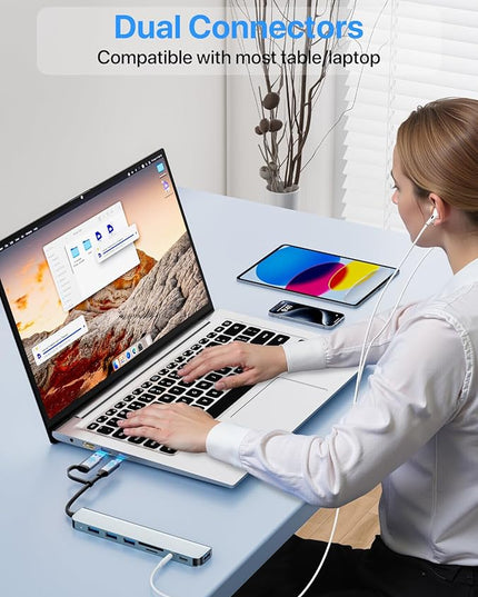 USB C/USB Hub Multiport Adapter,USB 3.0 Hub Aluminum 8 in 1 USB Splitter with SD/TF Card Reader,1 x USB 3.0, 3 x USB 2.0, 1 x USB C,and 3.5mm Audio Output for MacBook Pro Air,iPad Pro,Laptop