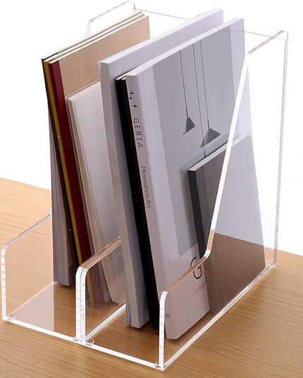 Magazine Holder, Clear Acrylic Desk Organizers, File Organizer for Desk, Magazine Rack- Desktop Book Storage -Independent Vertical 1 Space-2 Pack