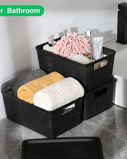 6 Pack Plastic Storage Baskets With Lids,Black Breathable Stackable Storage Bins,Small Storage Containers,for Organizing Storage Baskets on Desktops,Closets,Playrooms,Classrooms,Offices