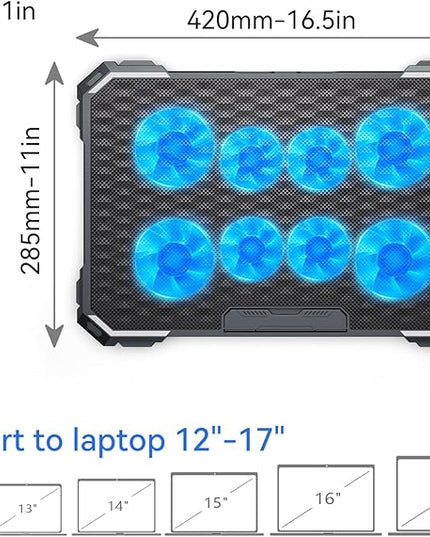 ICE COOREL Laptop Cooling Pad with 8 Cooling Fans, Cooling Pad for Laptop Fan 13-15.6 Inch, Laptop Cooler Stand with 6 Height Adjustable, Notebook Cooler Pad with Two USB Port [2025 Version]