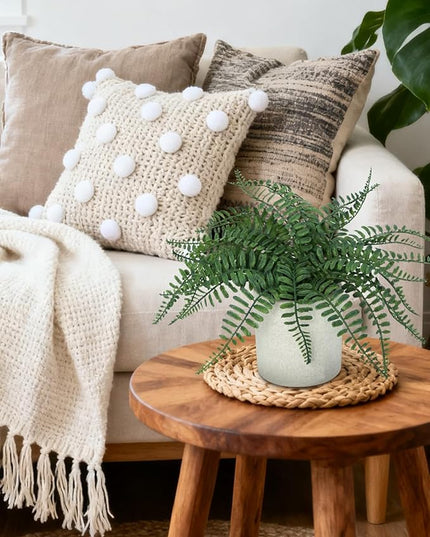 Coferset Small Fake Plant 12.5" Fern Potted Artificial Plants for Shelf Home Bathroom Office Decor(Gray Pot)