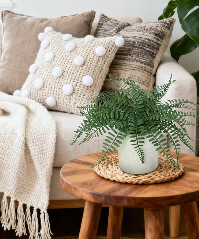 Coferset Small Fake Plant 12.5" Fern Potted Artificial Plants for Shelf Home Bathroom Office Decor(Gray Pot)
