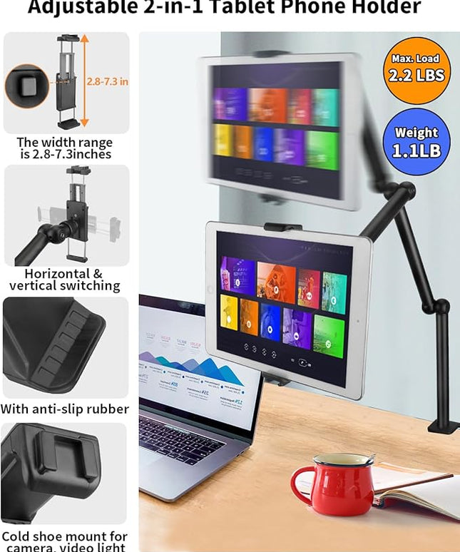 HEMMOTOP Magic Arm Desk Mount/Clamp, 28" Adjustable Camera Arm for iPad, Overhead iPhone Mount, for Yeti Snowball Microphone, Light, Webcam, Action Camera AS05
