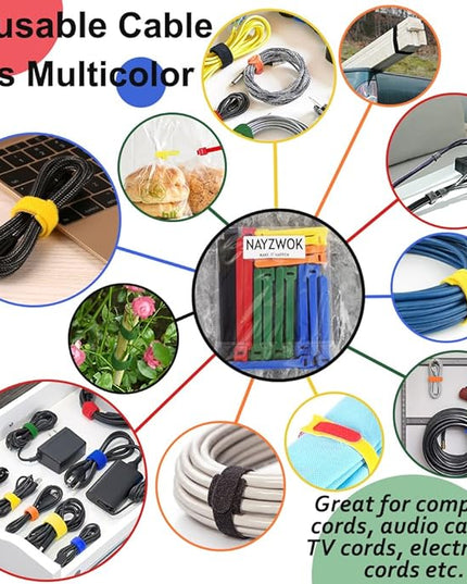 160pcs Cable Ties Reusable Colorful Wire Ties Cable Management Cord Ties Reusable for Electronics Hook and Loop Cable Ties for Computer 4 6 8 Inch with 6 Colors
