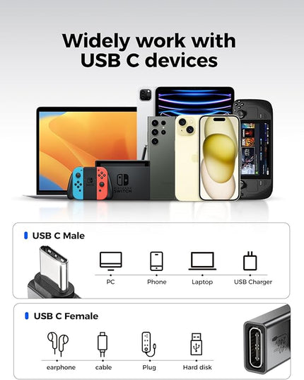 Silkland 90 Degree USB C Right Angle Adapter 2 Pack, 240W 40Gbps Male to Female USB-C Adapter Extender Compatible with Thunderbolt 4/3 for Steam Deck, ROG Ally, MacBook, Switch, iPhone 16/15, Quest 3