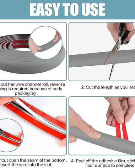 Floor Cord Cover Self Adhesive Cord Hider,3.3FT Cable Management, Extension Strip Protector for Wires, Prevent Cable Trips for Offices, Gyms, Exhibitions Cavity:0.47"(W) x 0.35"(H) Gray