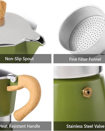 Bincoo Espresso Maker Stovetop - Small Camping Moka Pot 1-2 Espresso Cup/120ML,Stove Top Espresso Pot Italian Coffee Maker,Easy to Use (Green)