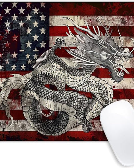 Square Mouse Pad Fierce Mythical Dragon with National Flag-4,Gaming Mouse Pads for Desk,Soft Computer Waterproof Non-Slip Mouse Mat