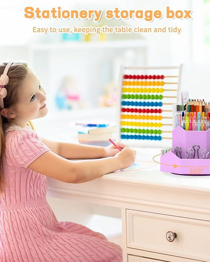 Pencil Pen Holder for Desk,9 Slots 360 Degree Rotating Desk Organizers,Desktop Storage Stationery Supplies Organizer, Cute Pencil Cup Pot For Office, School, Home(Purple)