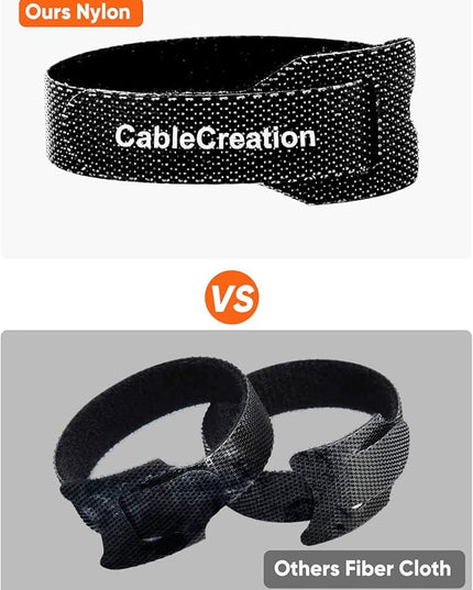CableCreation Fastening Cable Ties Reusable, Premium 6-Inch Adjustable Cord Ties, Nylon Cable Management Straps Hook Loop Cord Organizer Wire Ties Reusable Black, 50PCS