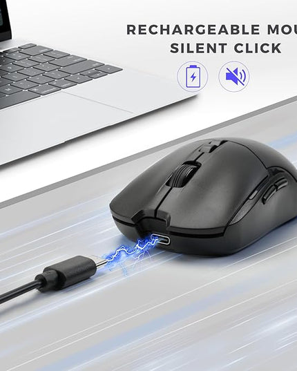 Wireless Keyboard and Mouse Set with Quiet Keys, 2.4G Full Size Ergonomic Keyboard with Wrist Rest, Protective Covers, Soft Touch Silent Design for Windows, Computer, PC and Laptop