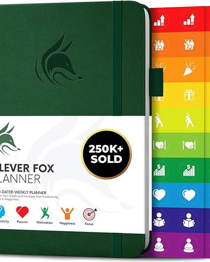 Clever Fox Planner – Undated Weekly & Monthly Planner for Productivity, Time Management & Goals – Organizer Journal – A5 (Dark Green)