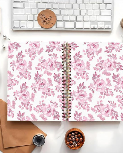 Floral Notebook Journal, pink Floral Botanical Notebook, Flower Notebook, Pink Girly Notebook, Preppy Gifts for Women, Floral Hardcover Spiral Notebook 80 Sheets -160 Pages 5.5x8.3 Inch