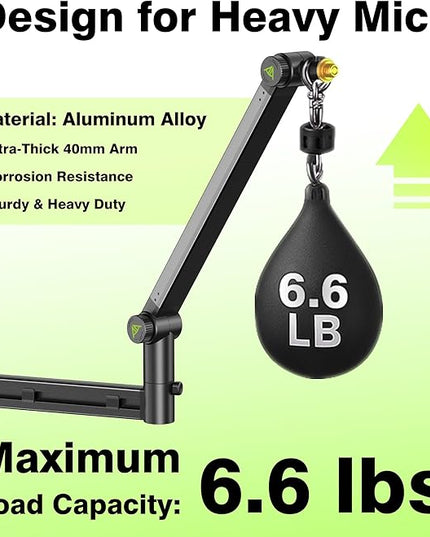 Low Profile Boom Arm (Design for Heavy Mic) 6.6lbs Load Capacity, Stable Gear Lock Structure Never Sags, Metal Microphone Stand Desk Mount for Shure SM7B MV7+, Blue Yeti,Rode PodMic