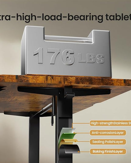 Veken 63 x 28 Inch Electric Standing Desk, Sit to Stand Up, Work Home Office Computer Table for Study, Walking Pad, Writing, and Games, Wooden Desktop Desks, Brown
