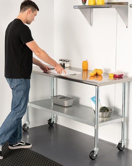 HARDURA Stainless Steel Table with Wheels 30 x 72 Inches Casters NSF Heavy Duty Commercial Prep Table with Undershelf and Galvanized Legs for Food Prep