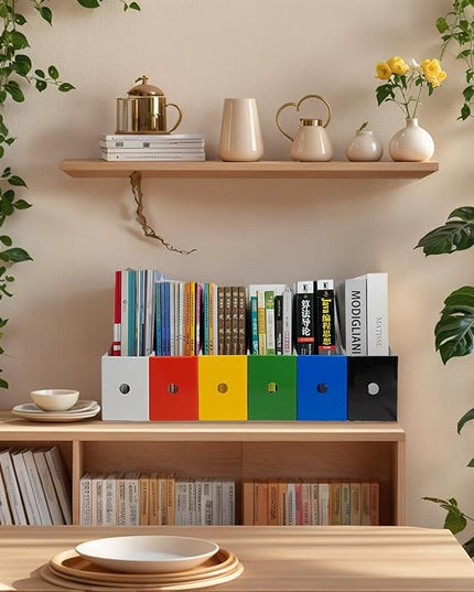 Limitliho 24 Pack Cardboard Magazine File Holder for Desktop ，Blue Book Bins for Classroom Library, Office or Home, Vertical Paper Boxes for Storage with Label(10.6" H x 10.2" L x 3.5" W in)