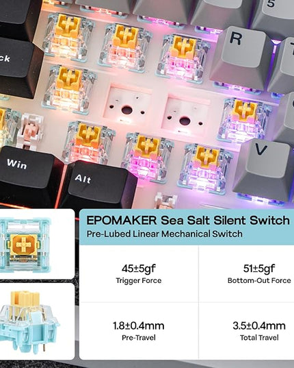 EPOMAKER TH108 PRO Full Size Mechanical Keyboard with Screen & Knob, Wireless Gaming Keyboard with 10000mAh, Creamy Gasket, Hot Swap, Custom Driver, RGB Backlight (Black, Sea Salt Silent)