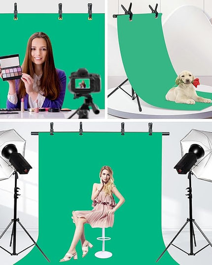 T-Shape Portable Backdrop Stand, 6.5x3.2ft Adjustable Photo Background Stand Kit, Sturdy Small Back Drop Holder with 4 Spring Clamps, Carry Bag for Parties, Photography and Video Studio