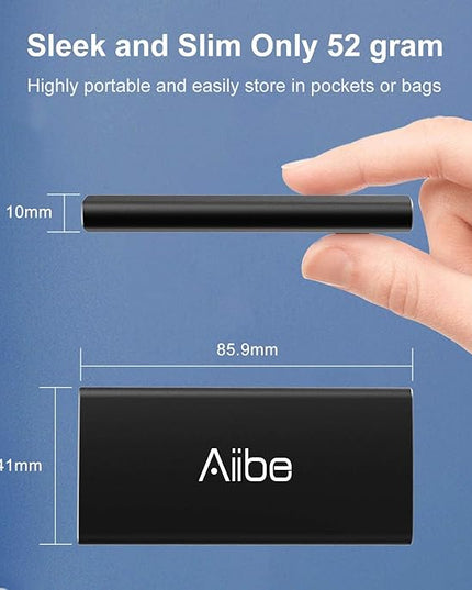 Aiibe External SSD 256GB External Hard Drive USB C Portable SSD, Up to 500MB/s, USB 3.1, External Solid State Drive 256GB for Laptop, Mac, PS4 (Black)