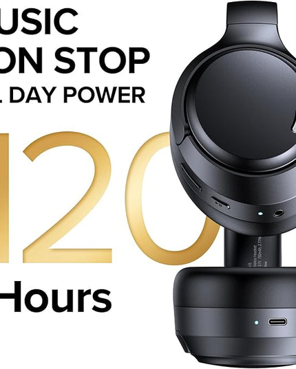 Hybrid Active Noise Cancelling Headphones Wireless, 120Hrs Playtime, 6 ENC Clear Mic, Over Ear Bluetooth Headphones with Hi-Res Audio Comfort Earcup Foldable ANC Headphone for Travel Game Home Office