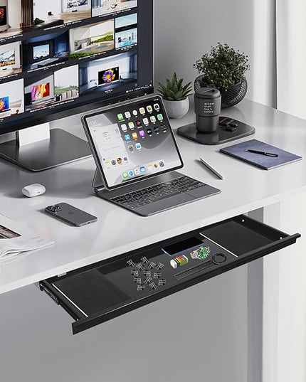 29.1" Under Desk Storage Drawer, Black Sliding Pull-Out Drawer for Sit Stand Workstation