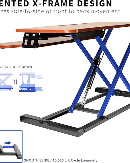 VIVO 32 inch Desk Converter, K Series, Height Adjustable Sit to Stand Riser, Dual Monitor and Laptop Workstation with Wide Keyboard Tray, Vintage Brown Top, Black Frame, DESK-V000KN
