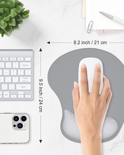 ITNRSIIET Ergonomic Mouse Pad, Cushioned Gel Wrist Rest, Non-Slip Base, Smooth Surface, Compatible with All Mice for Office & Gaming, Desk Accessory, 9.5 x 8.2 inch, Light Gray Accent